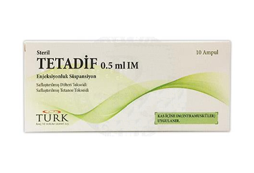 TETADIF 0,5 ML IM ENJEKSIYONLUK SUSPANSIYON (50 AMPUL) TETADIF 0,5 ML IM ENJEKSIYONLUK SUSPANSIYON (50 AMPUL) Kullanma Talimatı - Nasıl kullanılır - Ne için kullanılır - Kullanmadan önce dikkat edilmesi gerekenler - Yan Etkileri - Fiyatı - Saklanması