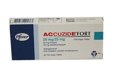 ACCUZIDE FORT 20 MG/25 MG 30 FILM KAPLI TABLET ACCUZIDE FORT 20 MG/25 MG 30 FILM KAPLI TABLET Kullanma Talimatı - Nasıl kullanılır - Ne için kullanılır - Kullanmadan önce dikkat edilmesi gerekenler - Yan Etkileri - Fiyatı - Saklanması
