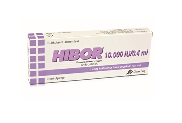 HIBOR 10000 IU/0,4 ML KULLANIMA HAZIR 2 ENJEKTOR HIBOR 10000 IU/0,4 ML KULLANIMA HAZIR 2 ENJEKTOR Kullanma Talimatı - Nasıl kullanılır - Ne için kullanılır - Kullanmadan önce dikkat edilmesi gerekenler - Yan Etkileri - Fiyatı - Saklanması